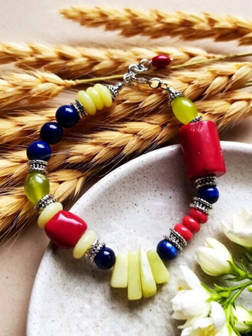 Handmade Statement Bracelet ~ Chunky Eclectic Bold Semi-Precious Stone Beads
